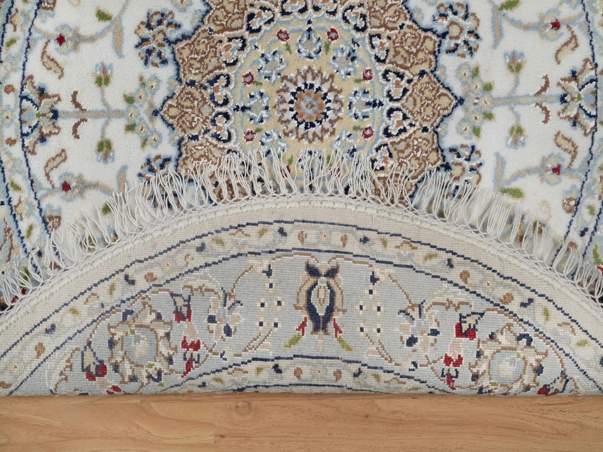 Nain Fine Oriental hand-knotted wool/silk rug in Ivory & Light Blue, 3'2" x 3'2" — SKU O092547 (view 3)