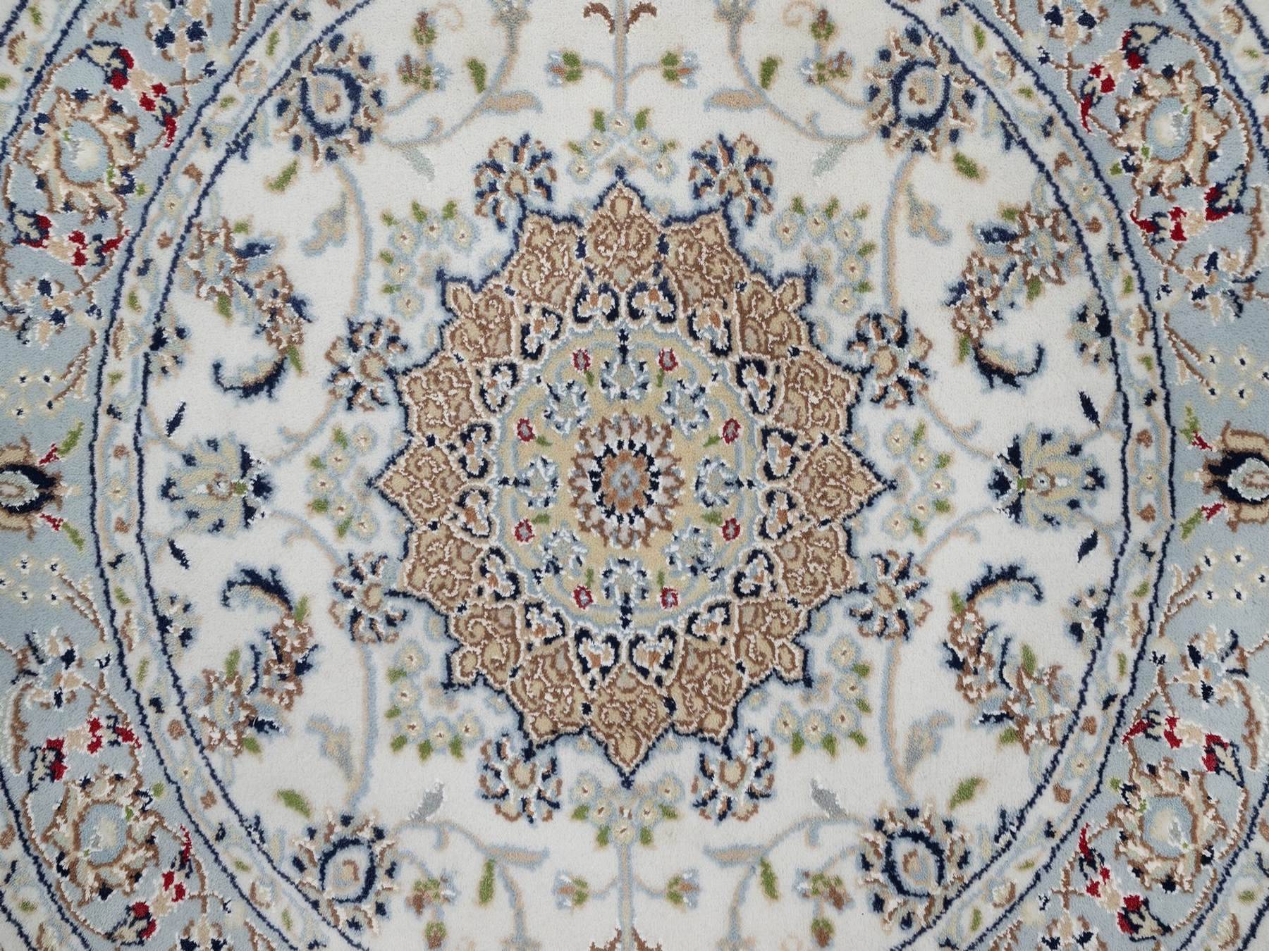 Nain Fine Oriental hand-knotted wool/silk rug in Ivory & Light Blue, 3'2" x 3'2" — SKU O092547 (view 5)