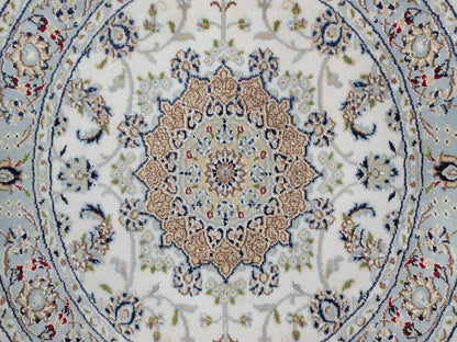 Nain Fine Oriental hand-knotted wool/silk rug in Ivory & Light Blue, 3'2" x 3'2" — SKU O092547 (view 5)