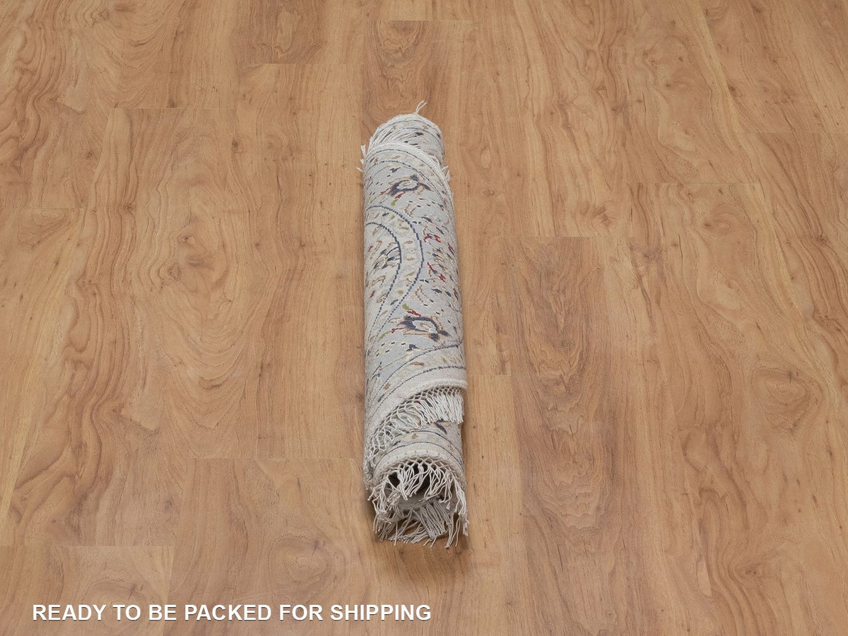 Nain Fine Oriental hand-knotted wool/silk rug in Ivory & Light Blue, 3'2" x 3'2" — SKU O092547 (view 6)