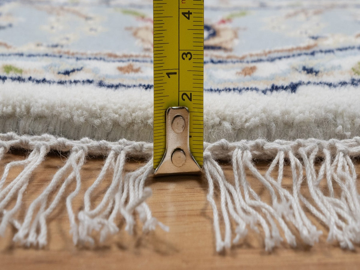 Nain Fine Oriental hand-knotted wool/silk rug in Ivory & Light Blue, 3'2" x 3'2" — SKU O092547 (view 7)