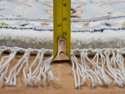 Nain Fine Oriental hand-knotted wool/silk rug in Ivory & Light Blue, 3'2" x 3'2" — SKU O092547 (view 7)
