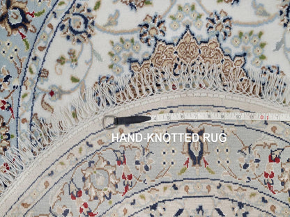 Nain Fine Oriental hand-knotted wool/silk rug in Ivory & Light Blue, 3'2" x 3'2" — SKU O092547 (view 8)