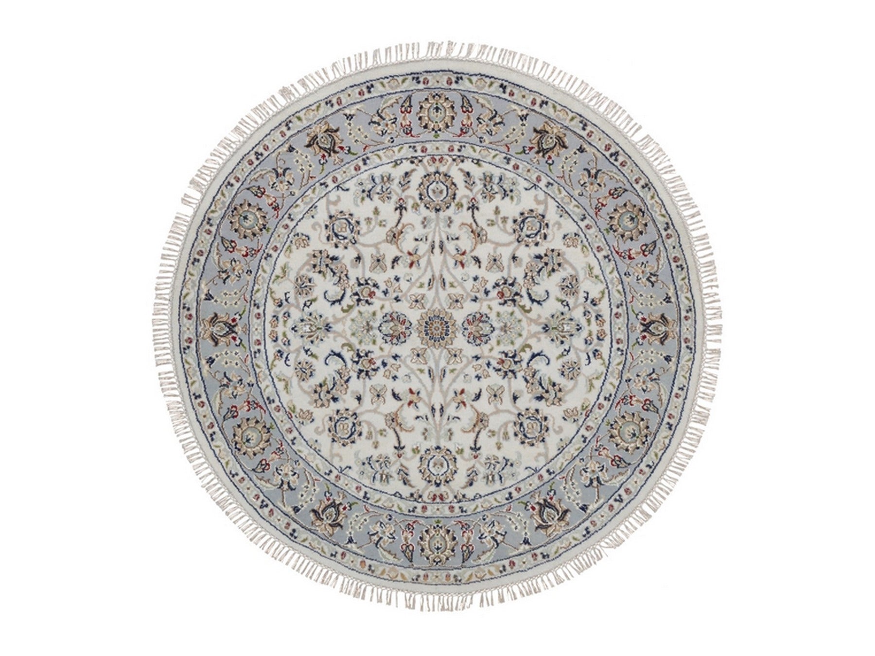 Nain Fine Oriental hand-knotted wool/silk rug in Ivory & Light Blue, 4'1" x 4'1" — SKU O092548