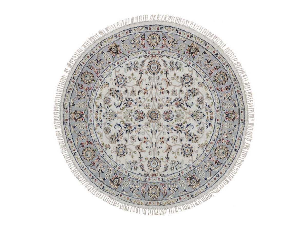 Nain Fine Oriental hand-knotted wool/silk rug in Ivory & Light Blue, 4'1" x 4'1" — SKU O092548