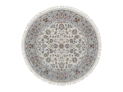 Nain Fine Oriental hand-knotted wool/silk rug in Ivory & Light Blue, 4'1" x 4'1" — SKU O092548