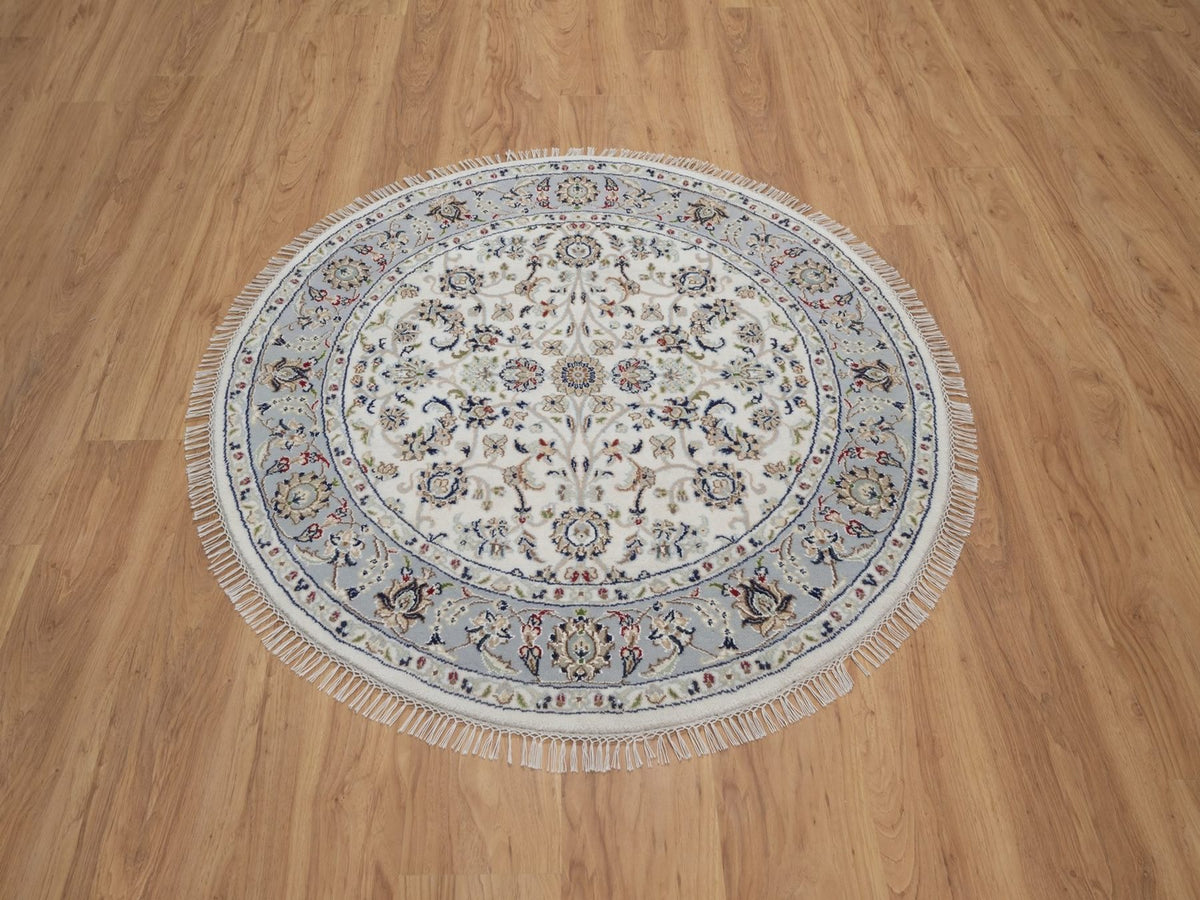 Nain Fine Oriental hand-knotted wool/silk rug in Ivory & Light Blue, 4'1" x 4'1" — SKU O092548 (view 2)