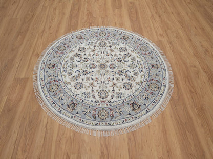 Nain Fine Oriental hand-knotted wool/silk rug in Ivory & Light Blue, 4'1" x 4'1" — SKU O092548 (view 2)