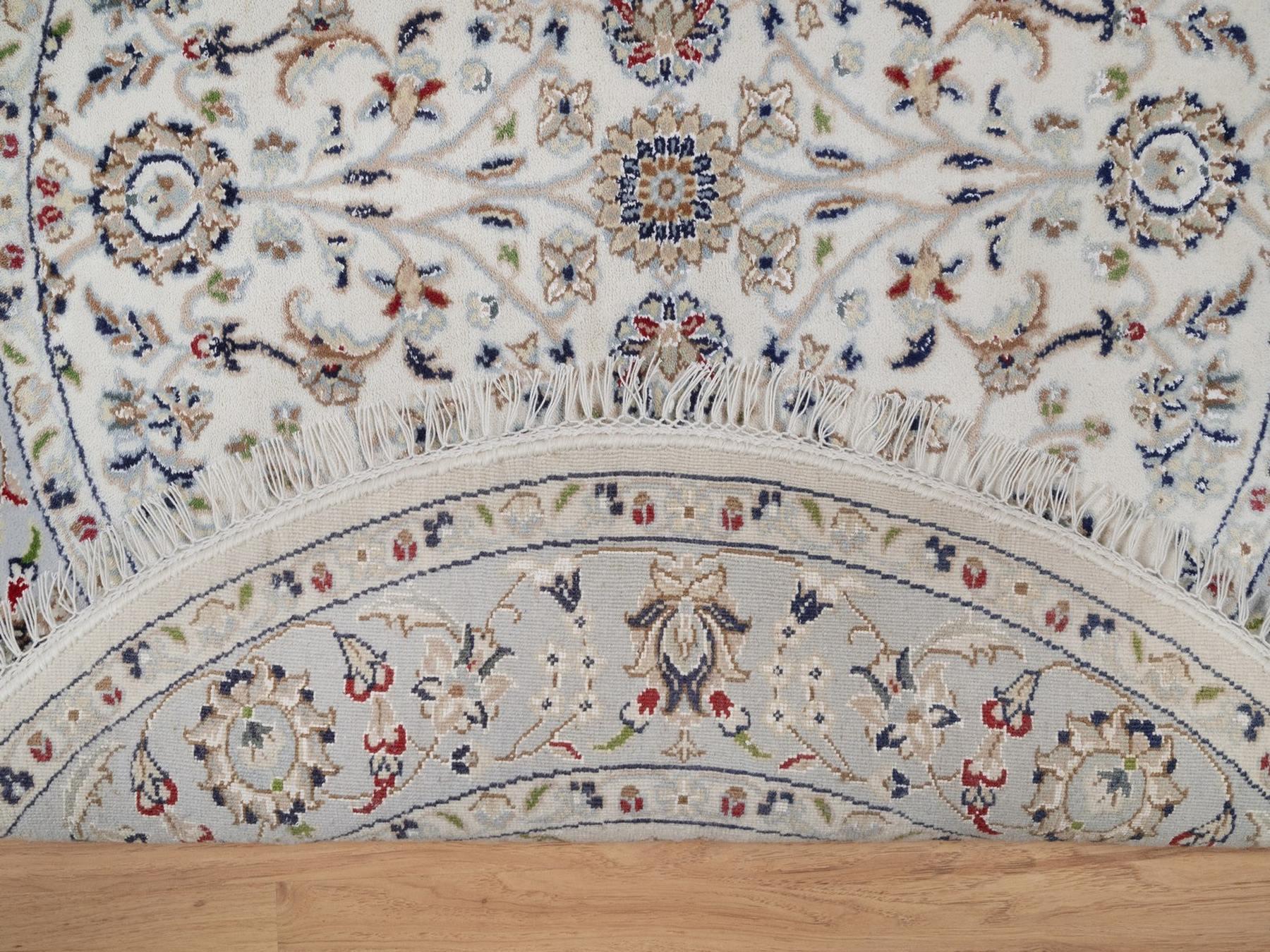Nain Fine Oriental hand-knotted wool/silk rug in Ivory & Light Blue, 4'1" x 4'1" — SKU O092548 (view 3)