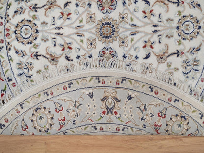 Nain Fine Oriental hand-knotted wool/silk rug in Ivory & Light Blue, 4'1" x 4'1" — SKU O092548 (view 3)