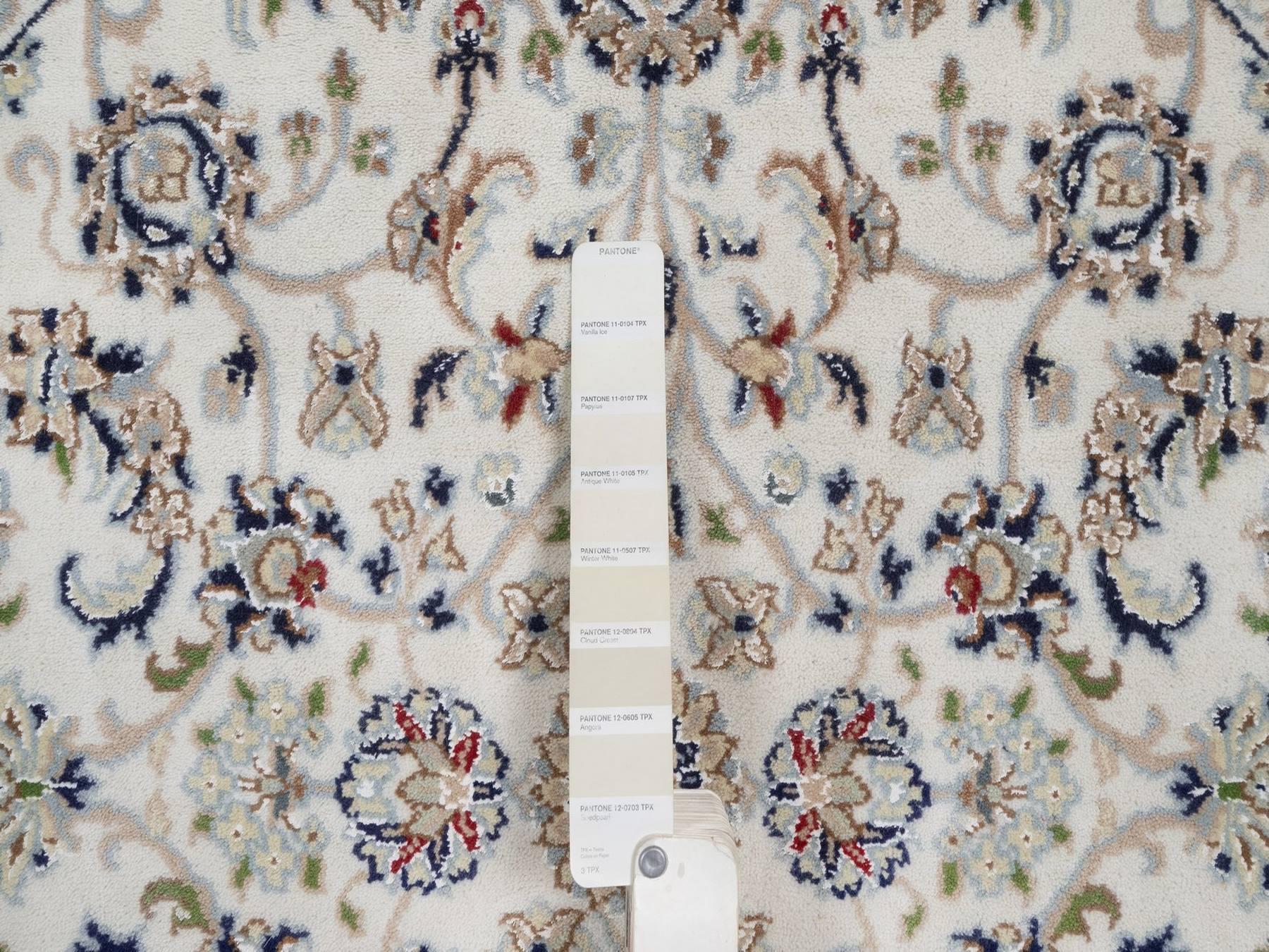 Nain Fine Oriental hand-knotted wool/silk rug in Ivory & Light Blue, 4'1" x 4'1" — SKU O092548 (view 4)