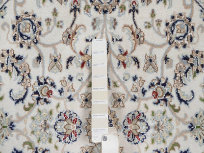 Nain Fine Oriental hand-knotted wool/silk rug in Ivory & Light Blue, 4'1" x 4'1" — SKU O092548 (view 4)