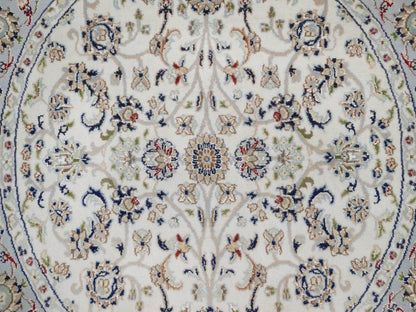 Nain Fine Oriental hand-knotted wool/silk rug in Ivory & Light Blue, 4'1" x 4'1" — SKU O092548 (view 5)
