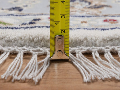 Nain Fine Oriental hand-knotted wool/silk rug in Ivory & Light Blue, 4'1" x 4'1" — SKU O092548 (view 7)