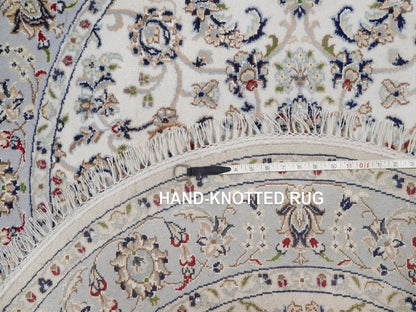 Nain Fine Oriental hand-knotted wool/silk rug in Ivory & Light Blue, 4'1" x 4'1" — SKU O092548 (view 8)