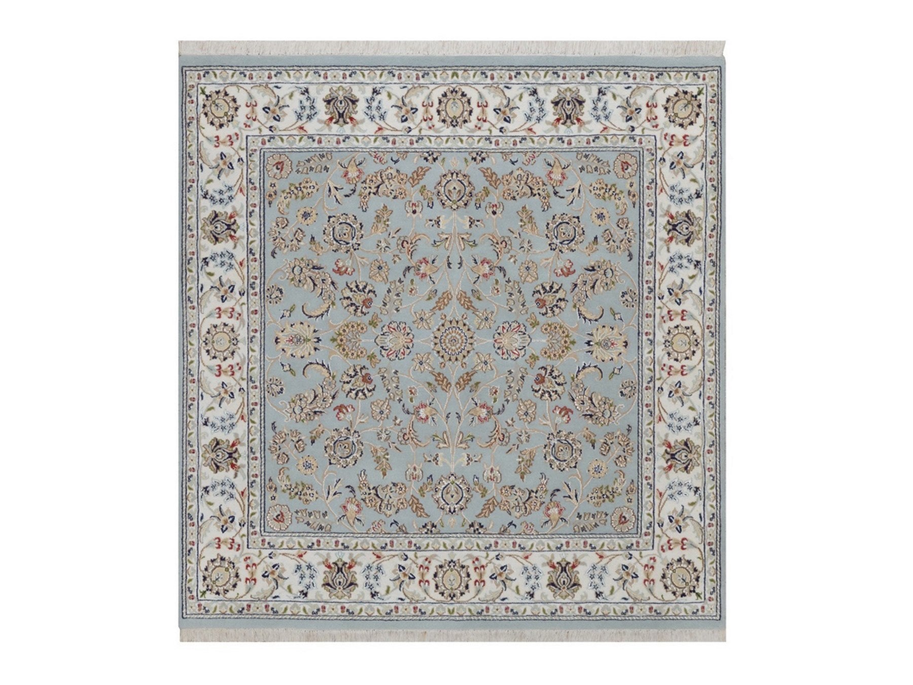 Blue 5'10" x 6'1" Fine Oriental Hand knotted Wool/Silk Rug - Sku: O092549