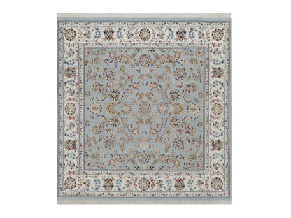 Blue 5'10" x 6'1" Fine Oriental Hand knotted Wool/Silk Rug - Sku: O092549