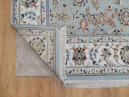 Blue 5'10" x 6'1" Fine Oriental Hand knotted Wool/Silk Rug - Sku: O092549
