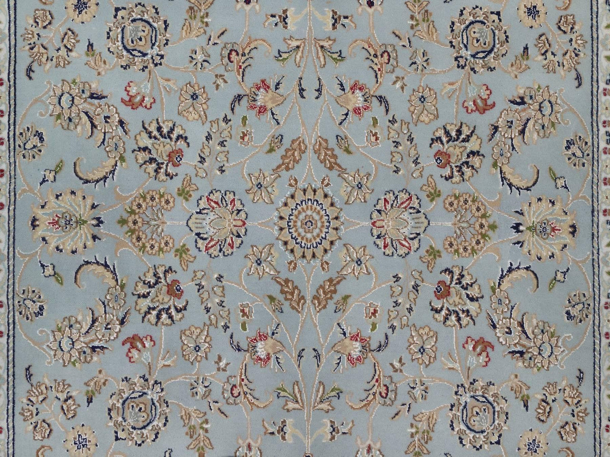 Nain Fine Oriental hand-knotted wool/silk rug in Blue & Ivory, 5'10" x 6'1" — SKU O092549 (view 5)