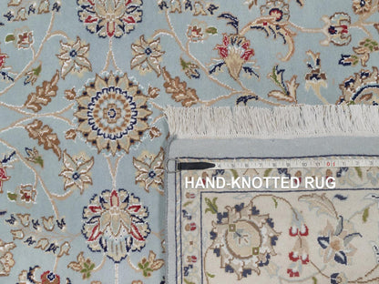 Blue 5'10" x 6'1" Fine Oriental Hand knotted Wool/Silk Rug - Sku: O092549