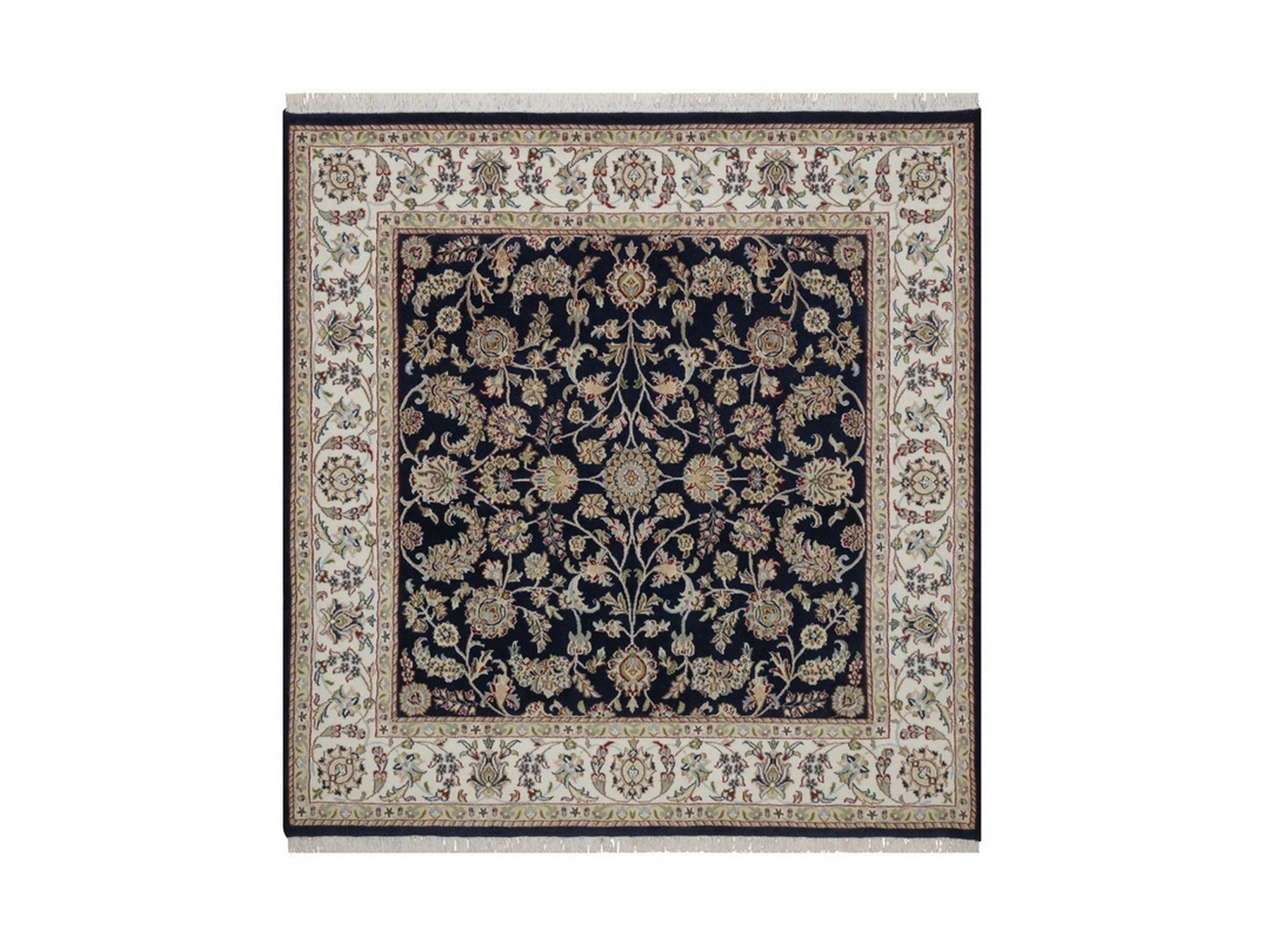 Blue 6'0" x 6'2" Fine Oriental Hand knotted Wool/Silk Rug - Sku: O092550