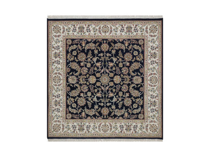 Blue 6'0" x 6'2" Fine Oriental Hand knotted Wool/Silk Rug - Sku: O092550