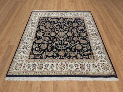 Blue 6'0" x 6'2" Fine Oriental Hand knotted Wool/Silk Rug - Sku: O092550