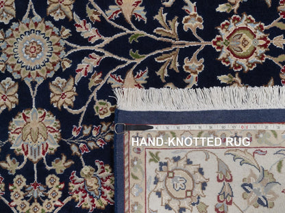 Blue 6'0" x 6'2" Fine Oriental Hand knotted Wool/Silk Rug - Sku: O092550