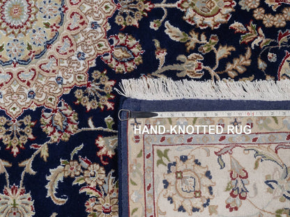Blue 6'4" x 6'8" Fine Oriental Hand knotted Wool/Silk Rug - Sku: O092551