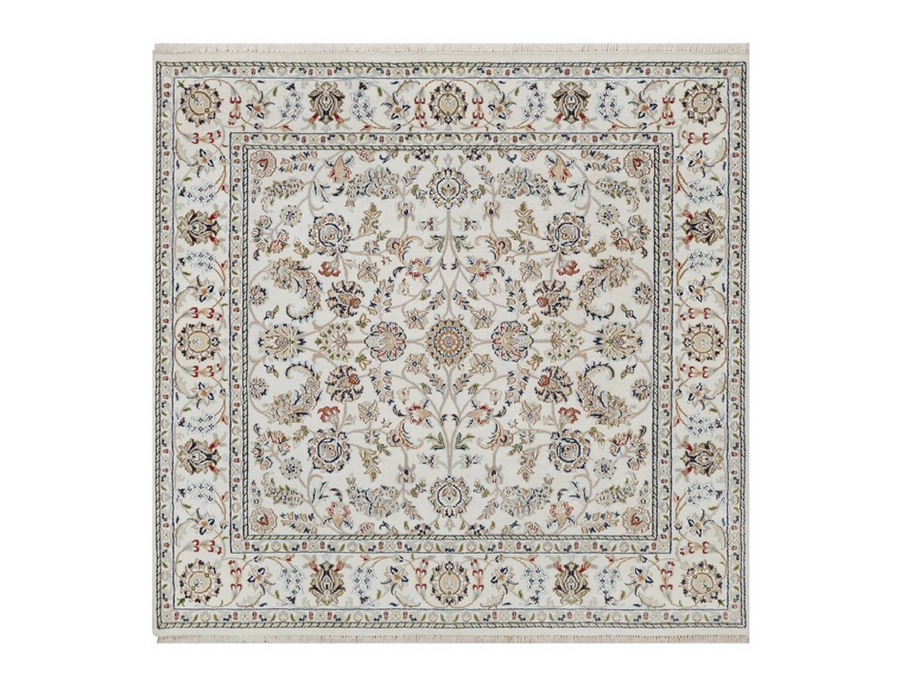 Nain Fine Oriental hand-knotted wool/silk rug in Ivory, 6' x 6'3" — SKU O092552