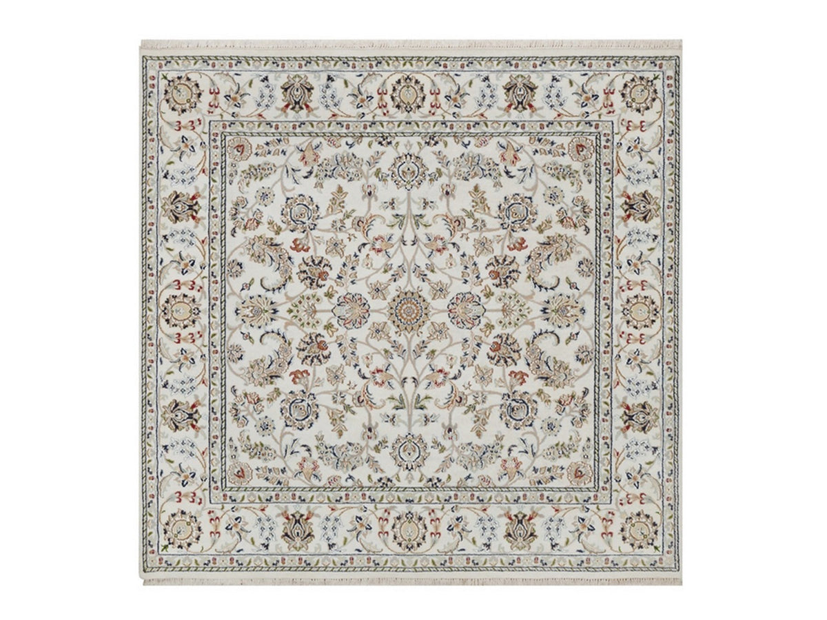 Nain Fine Oriental hand-knotted wool/silk rug in Ivory, 6' x 6'3" — SKU O092552