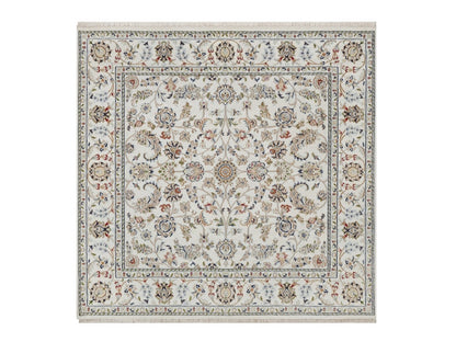 Nain Fine Oriental hand-knotted wool/silk rug in Ivory, 6' x 6'3" — SKU O092552