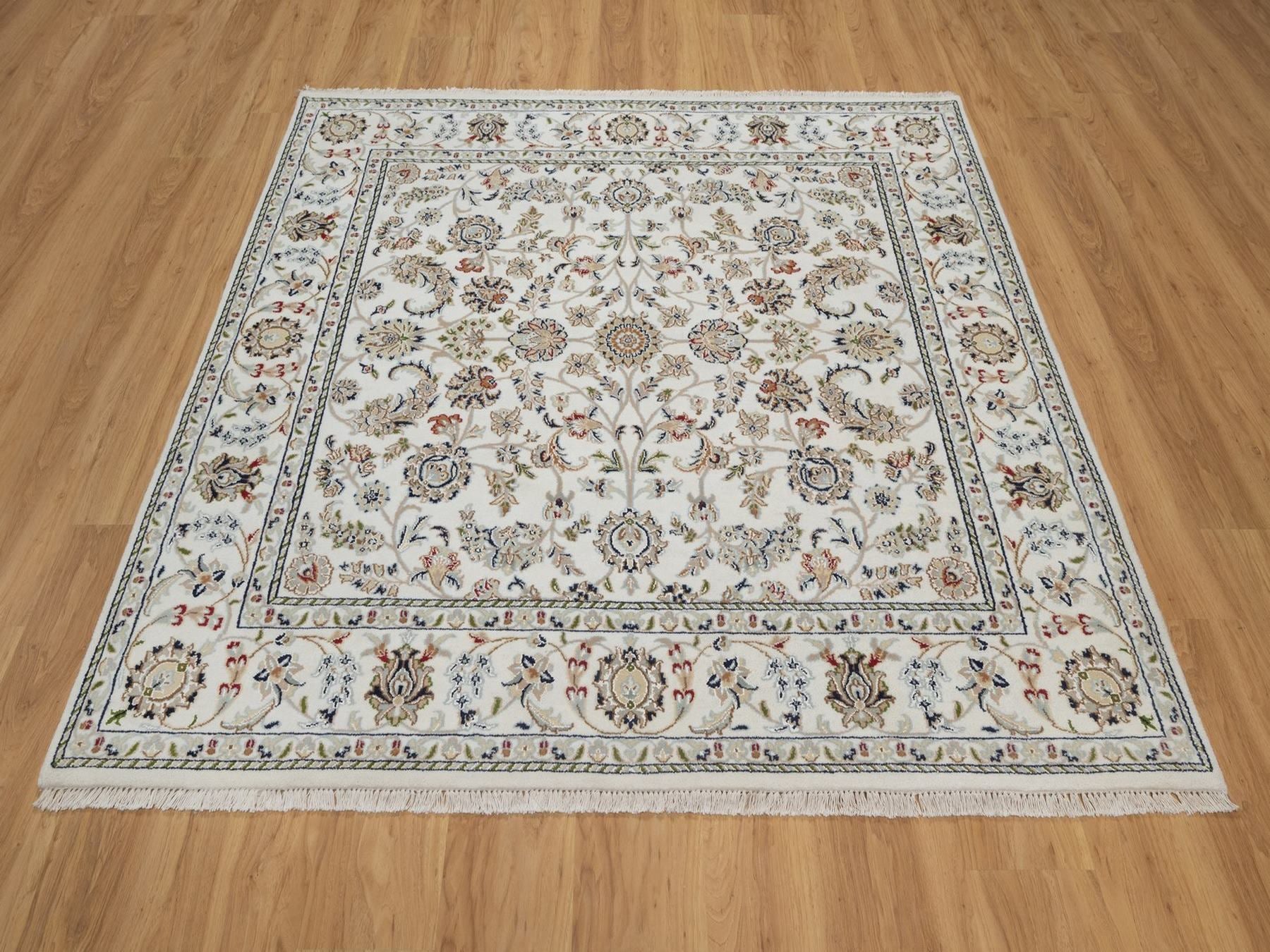 Nain Fine Oriental hand-knotted wool/silk rug in Ivory, 6' x 6'3" — SKU O092552 (view 2)