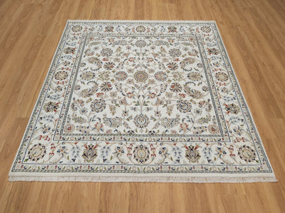 Nain Fine Oriental hand-knotted wool/silk rug in Ivory, 6' x 6'3" — SKU O092552 (view 2)