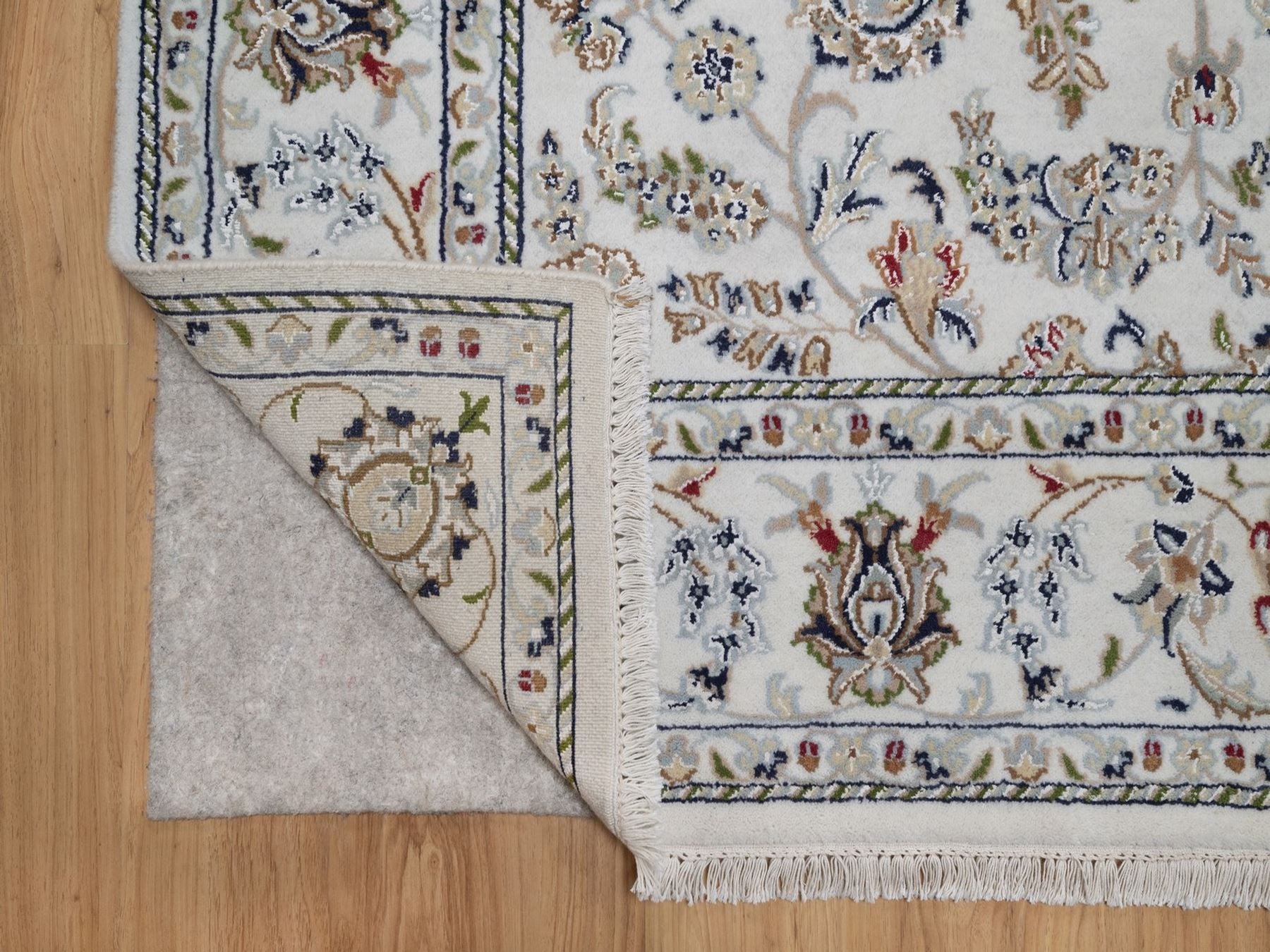 Nain Fine Oriental hand-knotted wool/silk rug in Ivory, 6' x 6'3" — SKU O092552 (view 3)