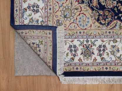 Blue 6'5" x 6'8" Fine Oriental Hand knotted Wool/Silk Rug - Sku: O092553
