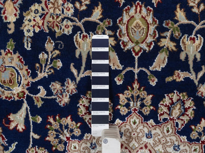 Blue 6'5" x 6'8" Fine Oriental Hand knotted Wool/Silk Rug - Sku: O092553