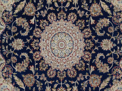 Blue 6'5" x 6'8" Fine Oriental Hand knotted Wool/Silk Rug - Sku: O092553