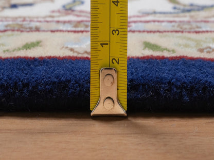 Blue 6'5" x 6'8" Fine Oriental Hand knotted Wool/Silk Rug - Sku: O092553