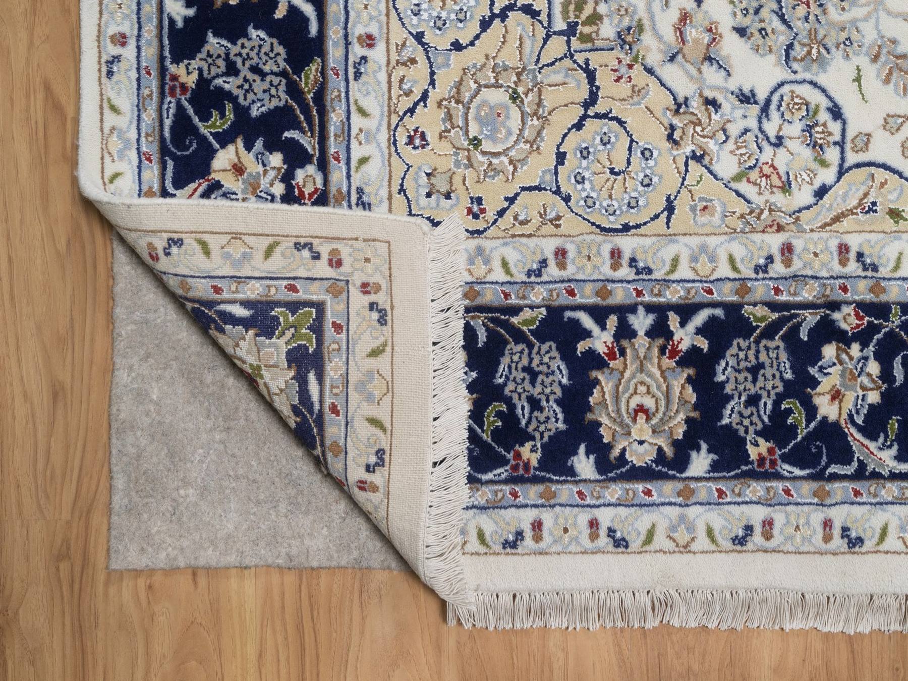Nain Fine Oriental hand-knotted wool/silk rug in Ivory & Midnight Blue, 6'6" x 6'6" — SKU O092554 (view 3)