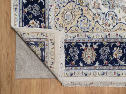 Nain Fine Oriental hand-knotted wool/silk rug in Ivory & Midnight Blue, 6'6" x 6'6" — SKU O092554 (view 3)