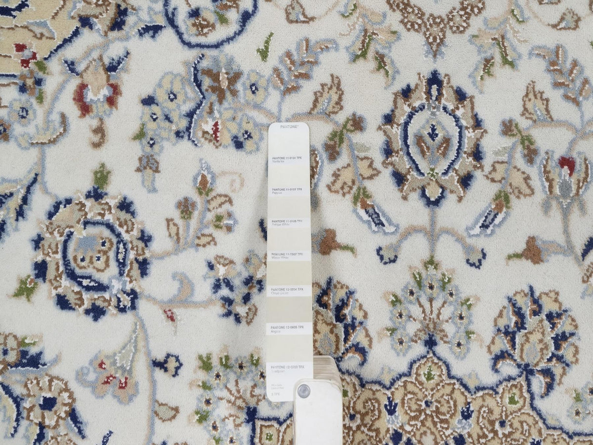 Nain Fine Oriental hand-knotted wool/silk rug in Ivory & Midnight Blue, 6'6" x 6'6" — SKU O092554 (view 4)