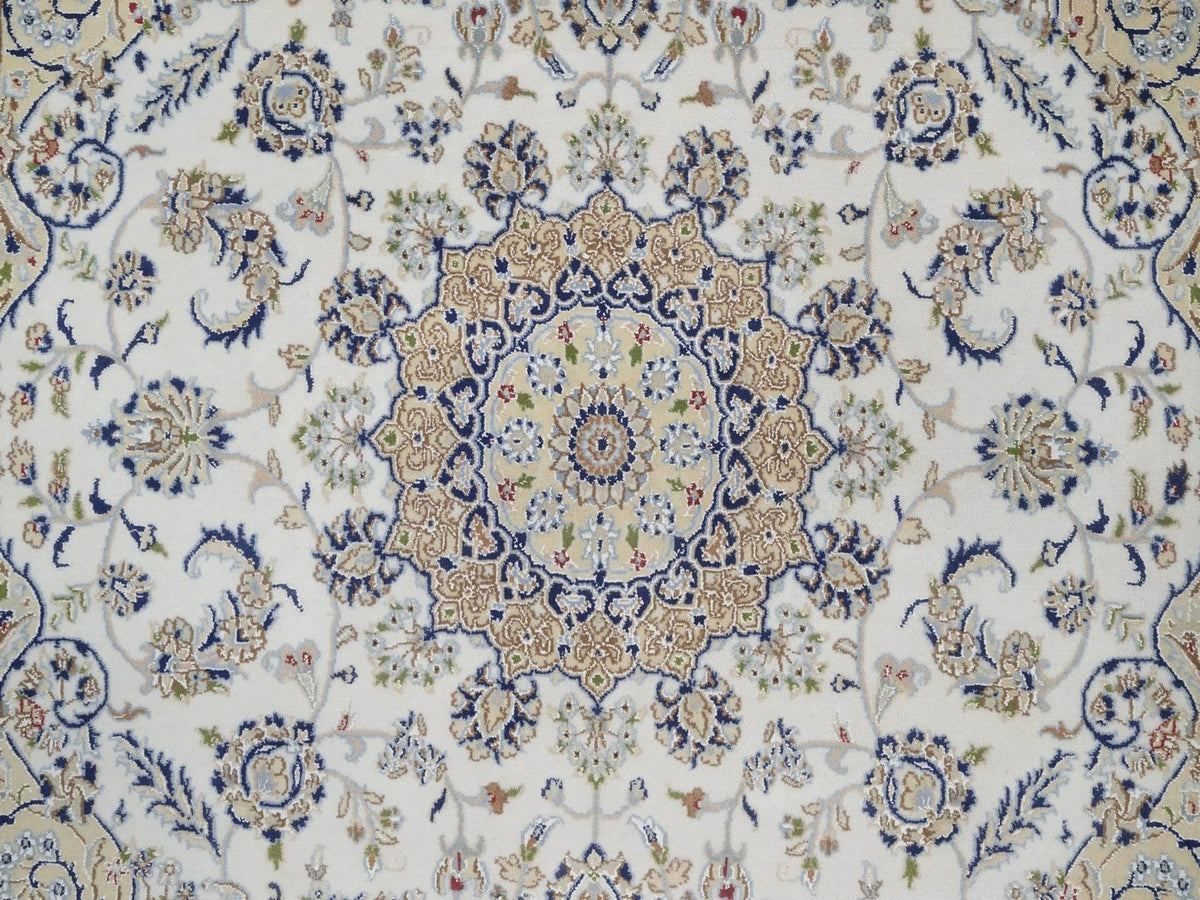Nain Fine Oriental hand-knotted wool/silk rug in Ivory & Midnight Blue, 6'6" x 6'6" — SKU O092554 (view 5)