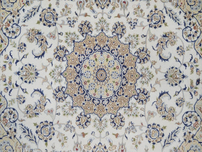 Nain Fine Oriental hand-knotted wool/silk rug in Ivory & Midnight Blue, 6'6" x 6'6" — SKU O092554 (view 5)