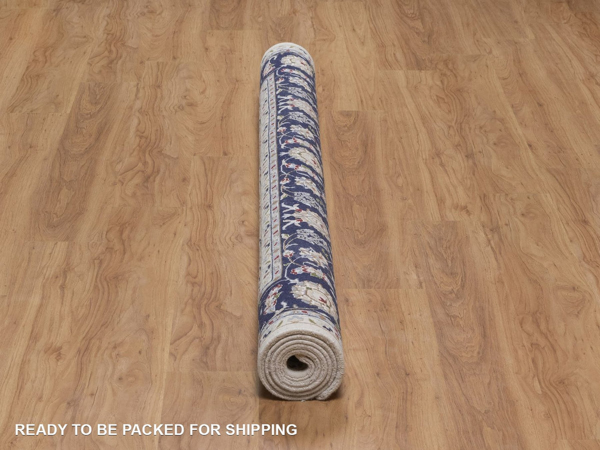 Nain Fine Oriental hand-knotted wool/silk rug in Ivory & Midnight Blue, 6'6" x 6'6" — SKU O092554 (view 6)
