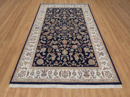 Blue 6'0" x 9'5" Fine Oriental Hand knotted Wool/Silk Rug - Sku: O092555