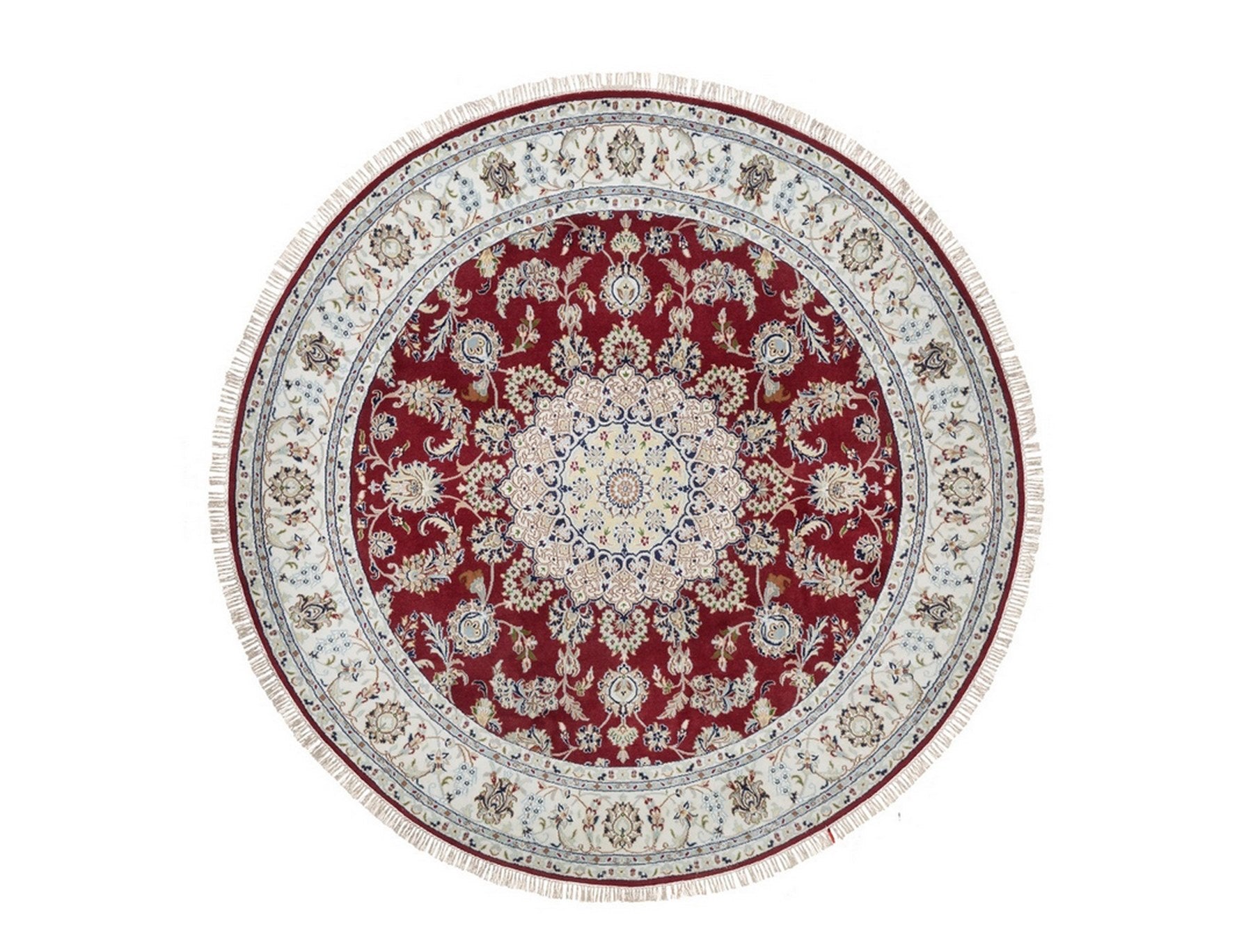 Red 7'0" x 7'0" Fine Oriental Hand knotted Wool/Silk Rug - Sku: O092556