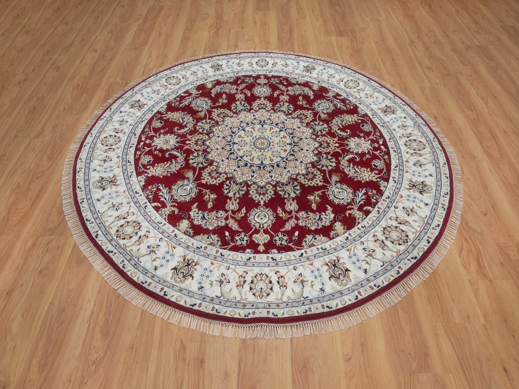 Red 7'0" x 7'0" Fine Oriental Hand knotted Wool/Silk Rug - Sku: O092556