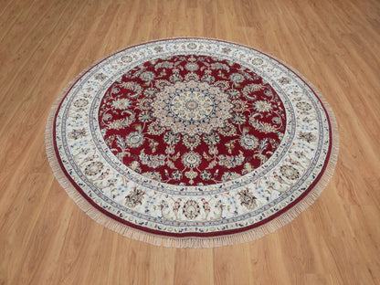 Red 7'0" x 7'0" Fine Oriental Hand knotted Wool/Silk Rug - Sku: O092556