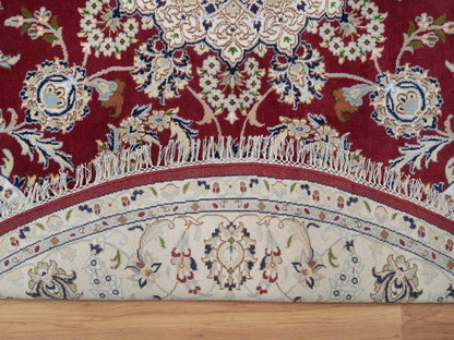 Red 7'0" x 7'0" Fine Oriental Hand knotted Wool/Silk Rug - Sku: O092556